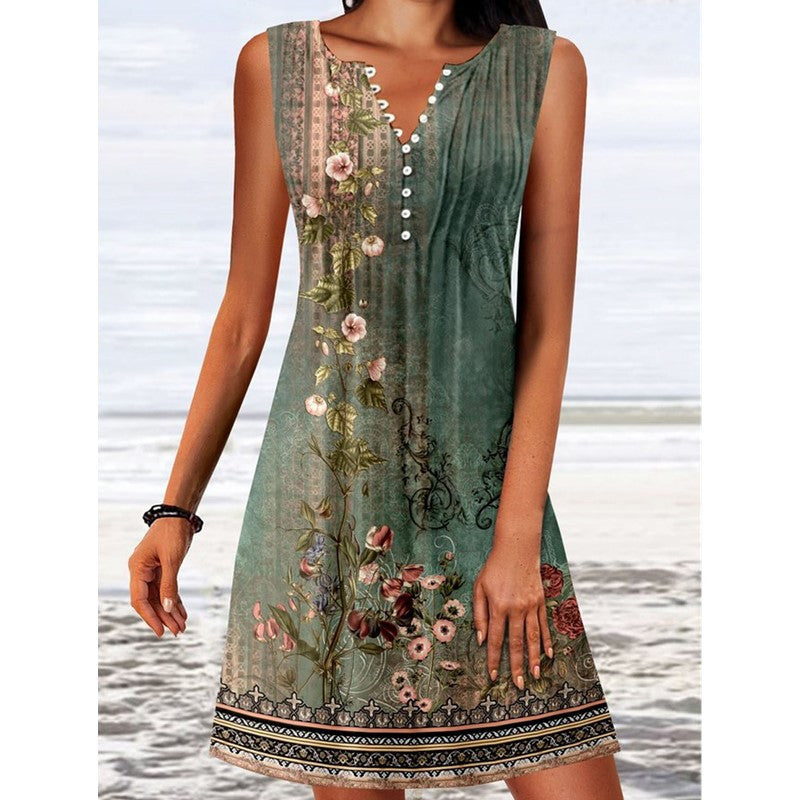 Floral V-Neck Mini Swim Dress with Built-In Support