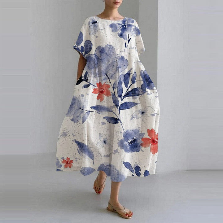 Colourful Floral Print Cotton Dress in Relaxed Fit
