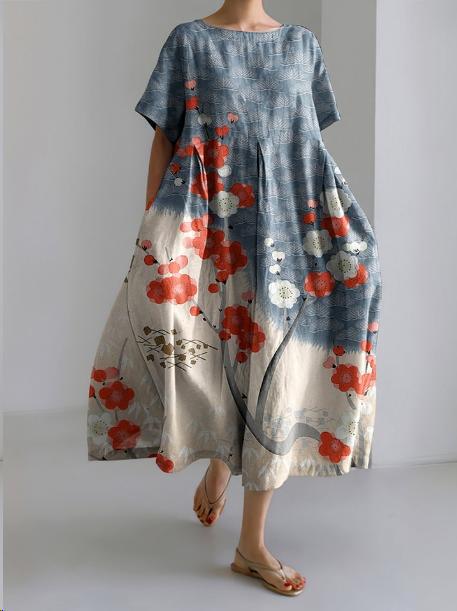 Colourful Floral Print Cotton Dress in Relaxed Fit