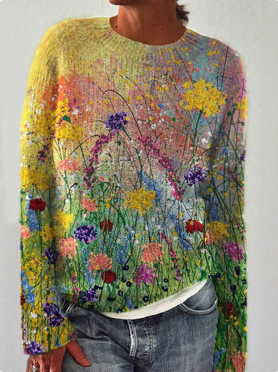 Women's 3D Floral Knit Jumper with Raised Texture