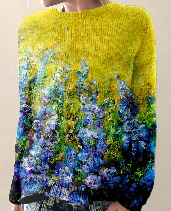 Women's 3D Floral Knit Jumper with Raised Texture