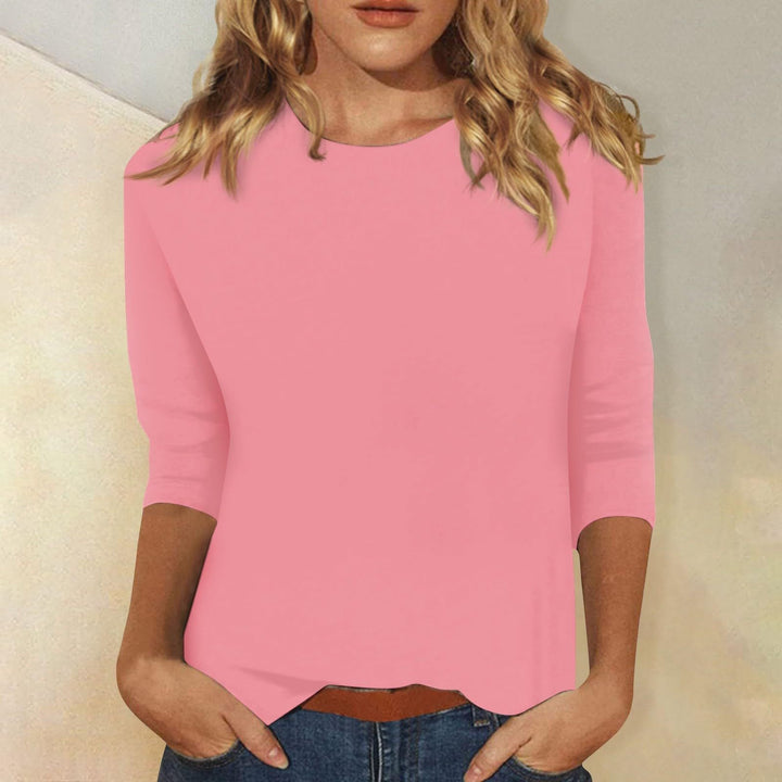 3/4 Sleeve Top with Curved Hem - Casual Fit for Women