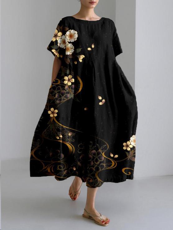 Colourful Floral Print Cotton Dress in Relaxed Fit