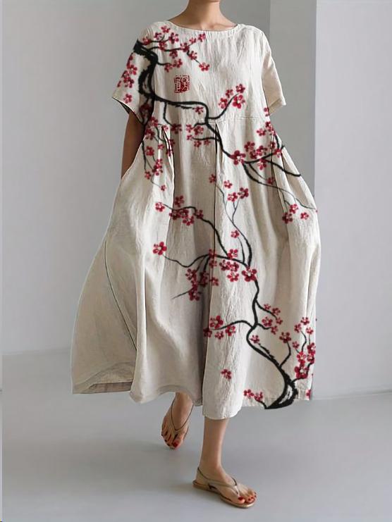 Colourful Floral Print Cotton Dress in Relaxed Fit
