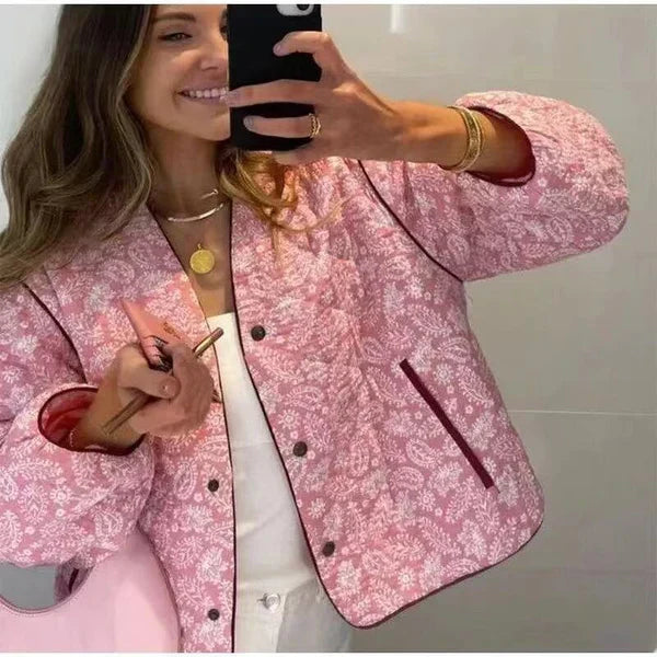 Women's Quilted Pink Patchwork Jacket in Blush Tones