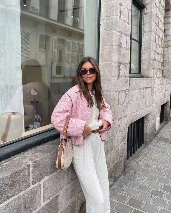 Women's Quilted Pink Patchwork Jacket in Blush Tones