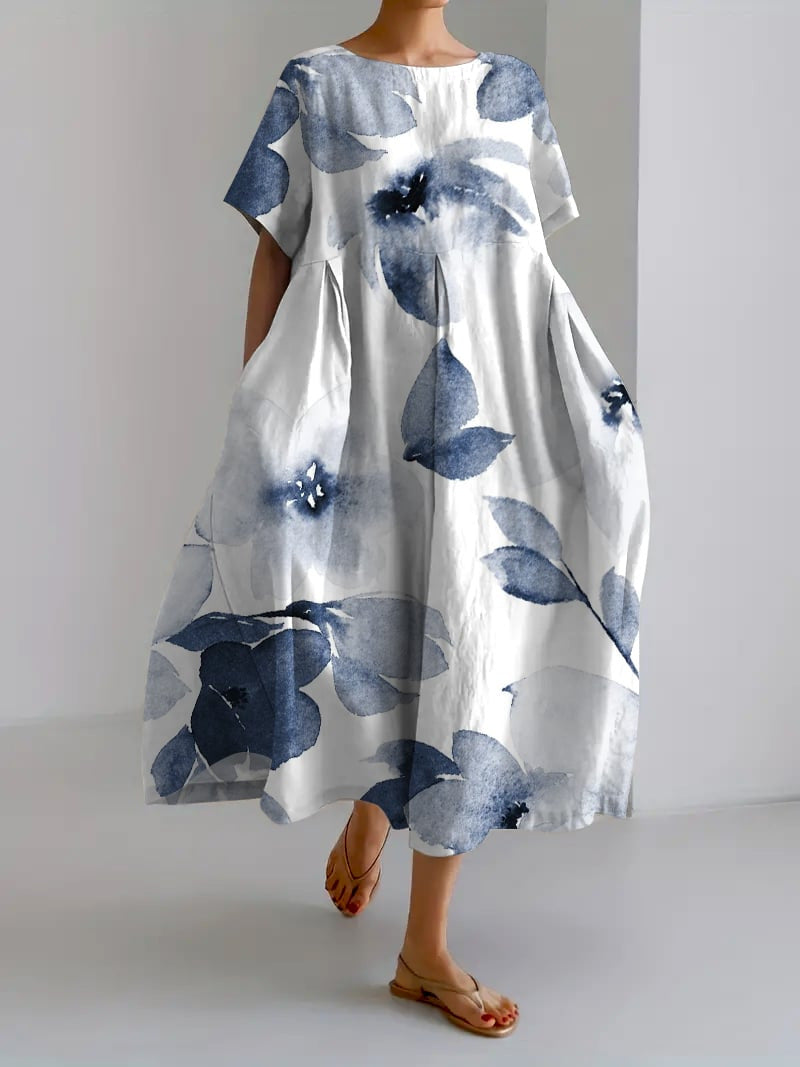 Colourful Floral Print Cotton Dress in Relaxed Fit