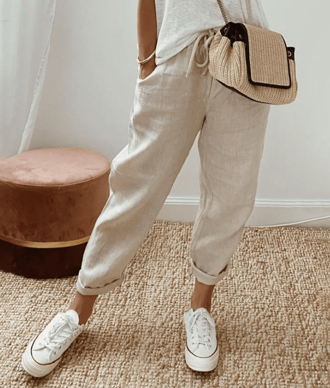 Wide-Leg Cotton-Linen Trousers with a Relaxed Rise