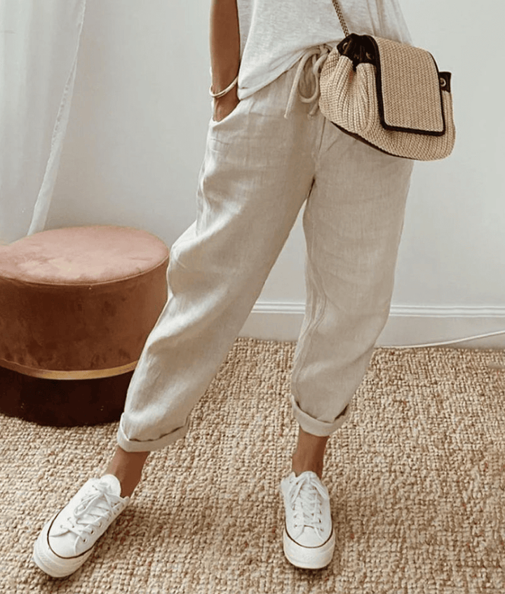 Wide-Leg Cotton-Linen Trousers with a Relaxed Rise