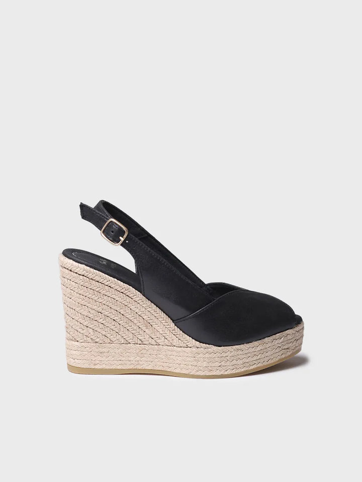 Peep-Toe Leather Espadrille Wedge for Women
