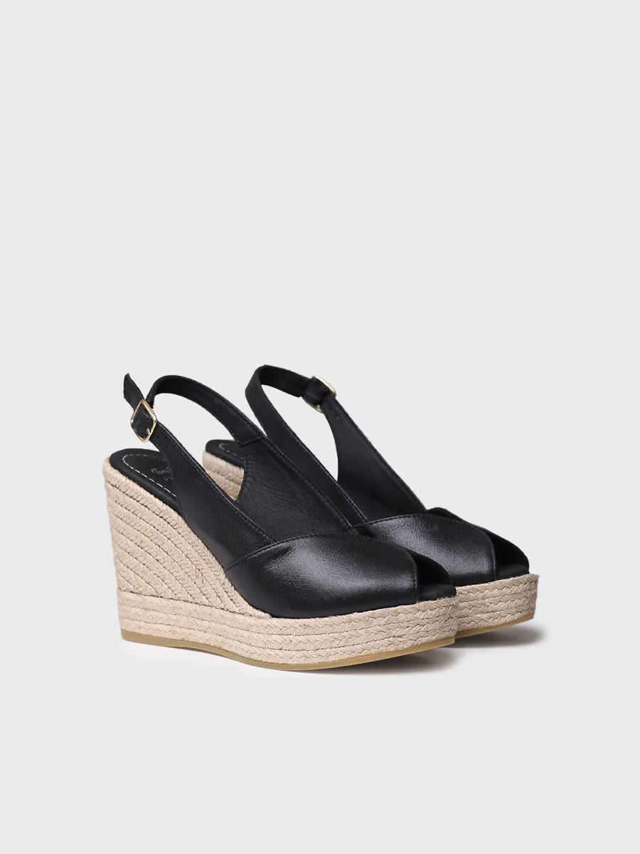 Peep-Toe Leather Espadrille Wedge for Women - gallery