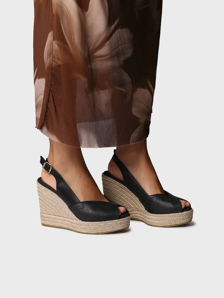 Peep-Toe Leather Espadrille Wedge for Women - gallery