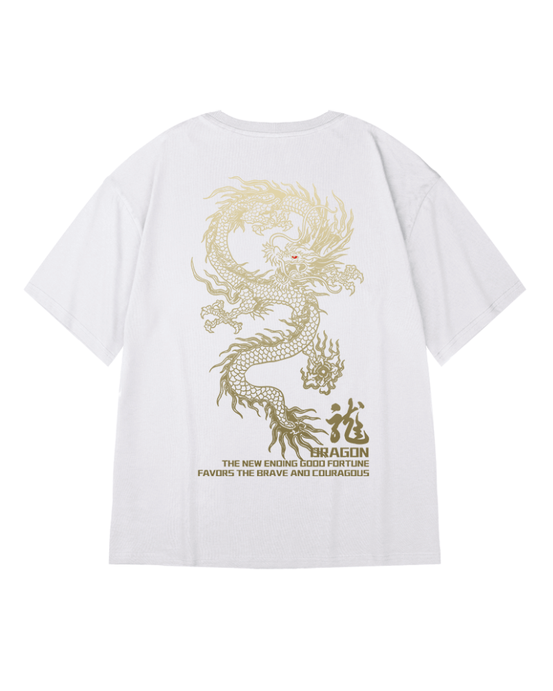 Oversize Streetwear Dragon T-Shirt - White