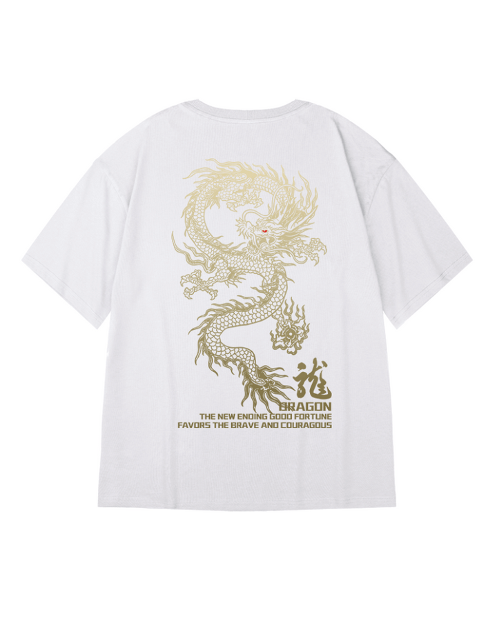 Oversize Streetwear Dragon T-Shirt - White