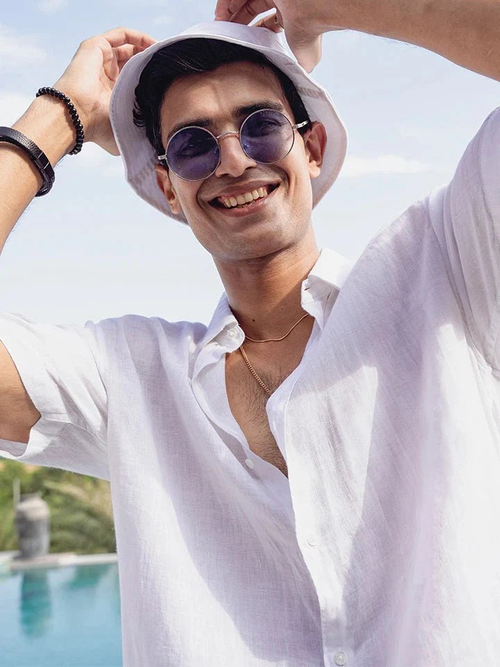 Patch Pocket White Linen Shirt for Men - gallery