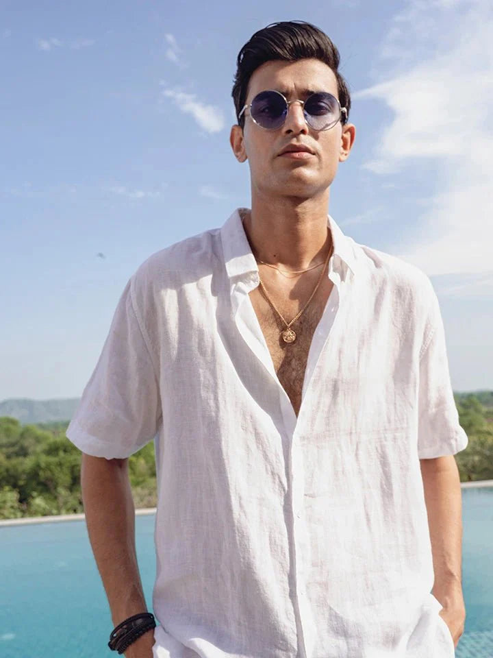 Patch Pocket White Linen Shirt for Men - gallery