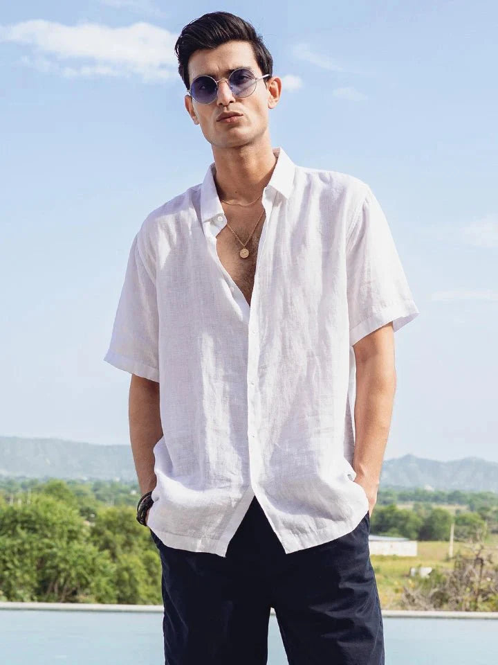 Patch Pocket White Linen Shirt for Men - gallery
