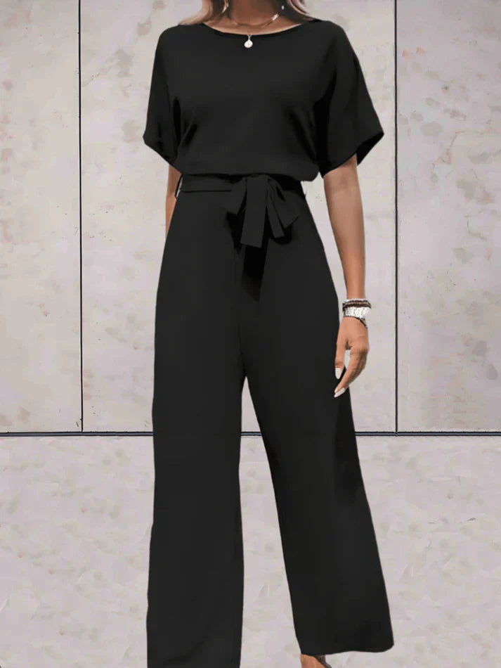 Short-Sleeve Relaxed-Fit Jumpsuit in Solid Colour
