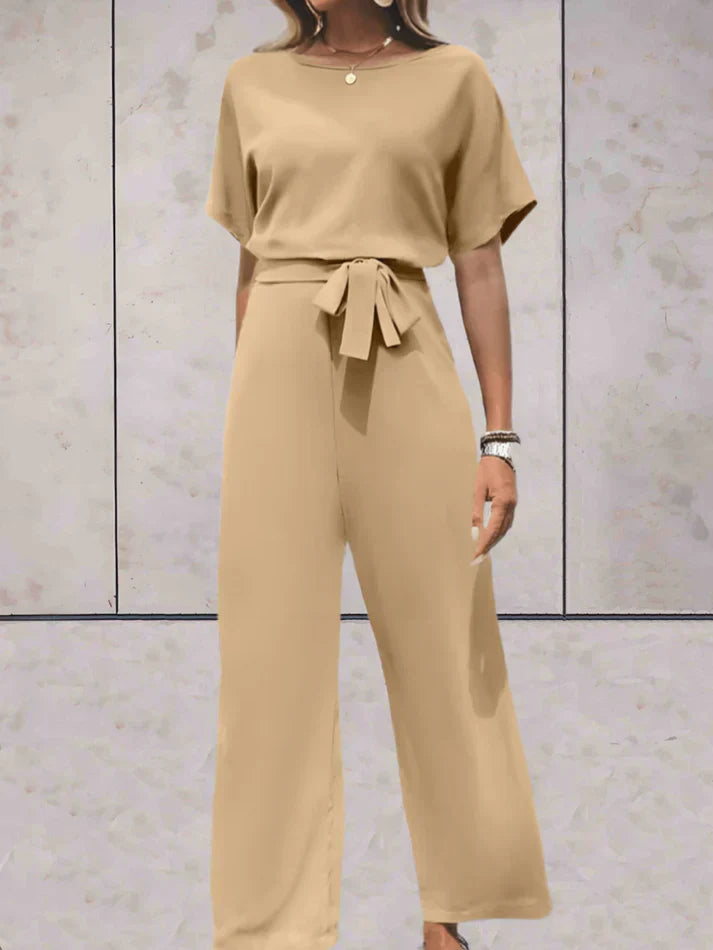 Short-Sleeve Relaxed-Fit Jumpsuit in Solid Colour