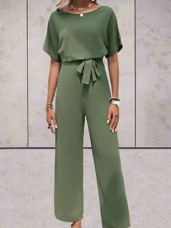 Short-Sleeve Relaxed-Fit Jumpsuit in Solid Colour