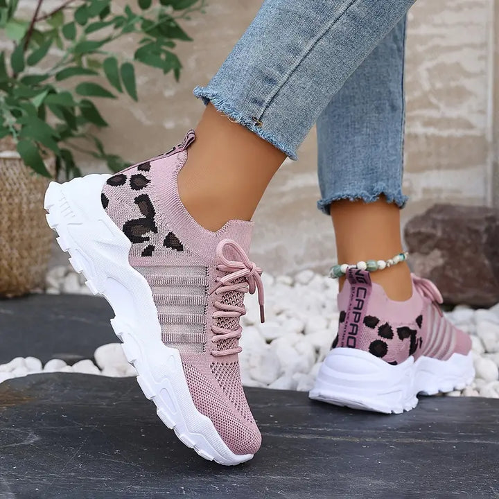 Leopard Print Trainers with Breathable Mesh Upper