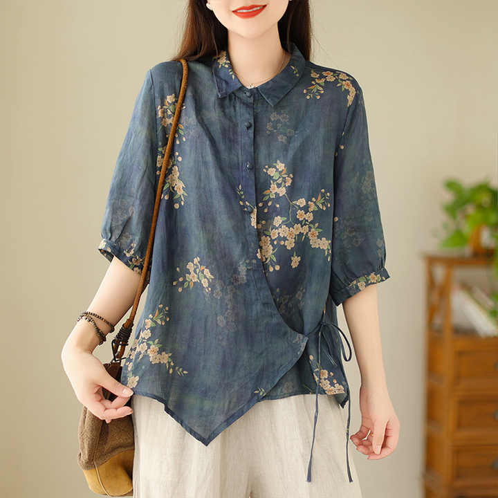 Plus Size Side Tie Floral Shirt Blouse for Women - gallery