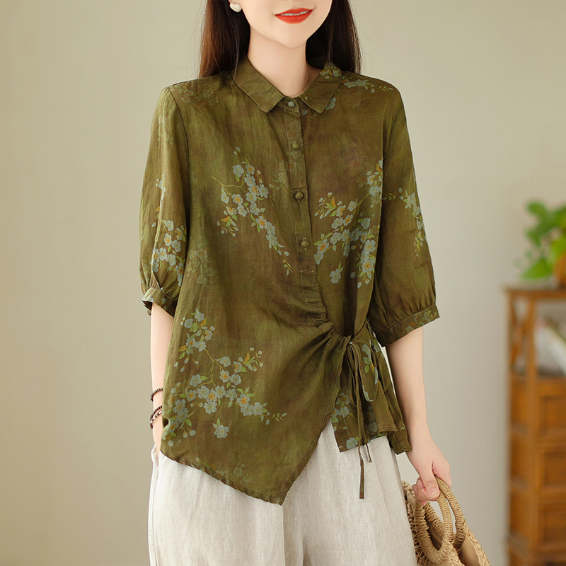 Plus Size Side Tie Floral Shirt Blouse for Women - gallery