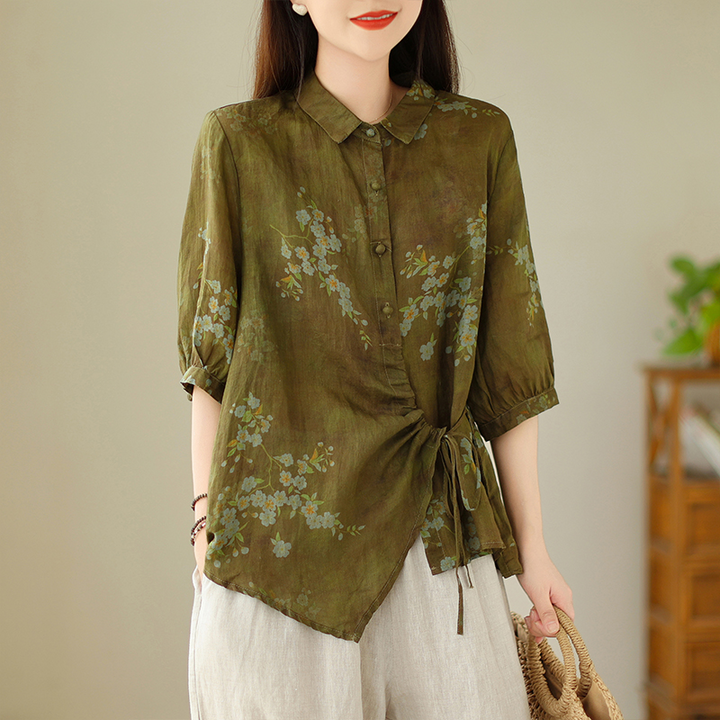 Plus Size Side Tie Floral Shirt Blouse for Women - gallery