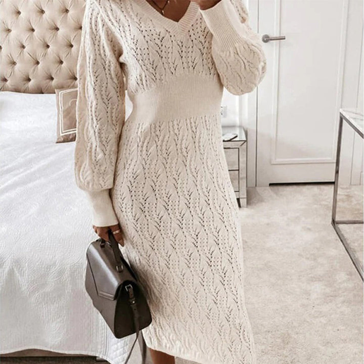 Knit Pattern Midi Dress with Textured All-Over Design