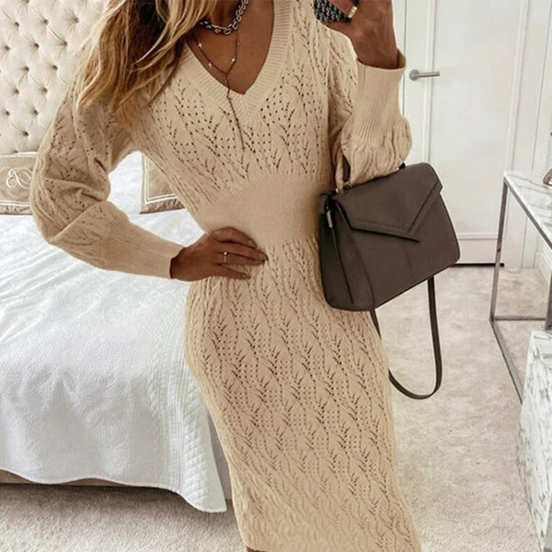 Knit Pattern Midi Dress with Textured All-Over Design