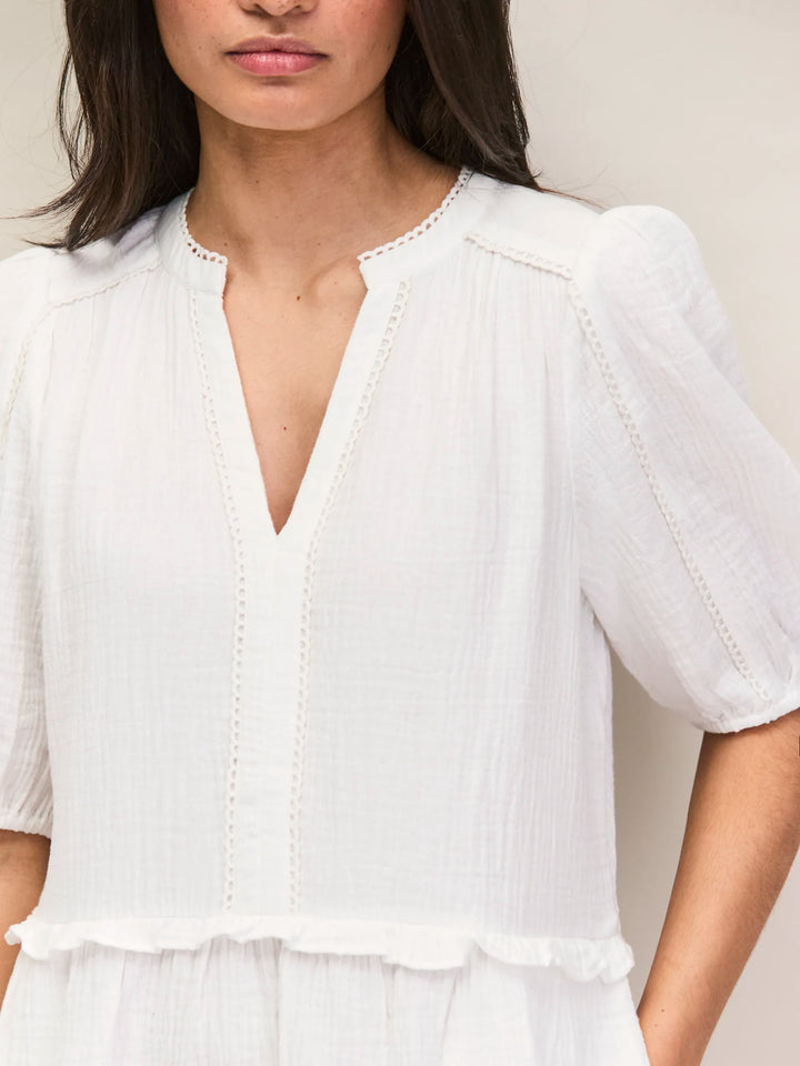 Petite Ivory Cheesecloth Frill-Detail Mini Dress for Women - gallery