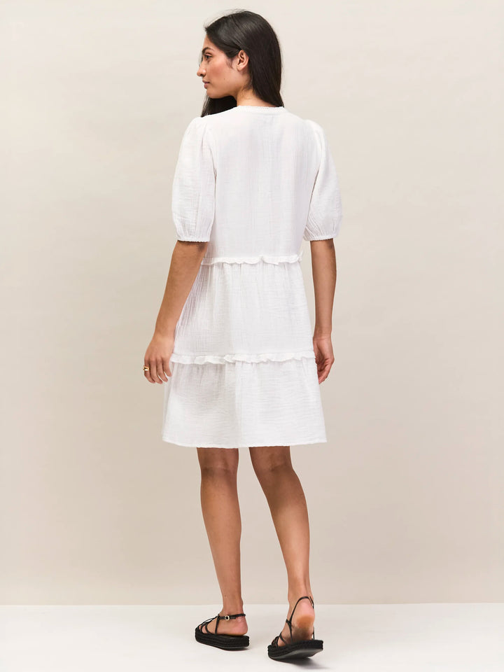 Petite Ivory Cheesecloth Frill-Detail Mini Dress for Women - gallery