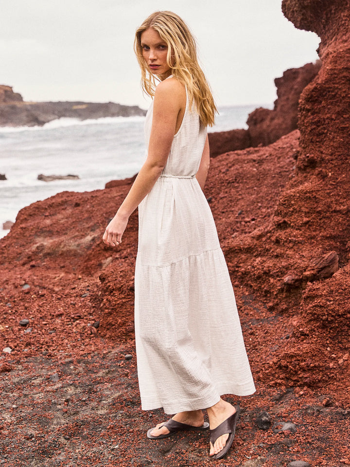 Ivory Cheesecloth Rope Belt Dress for Women - gallery