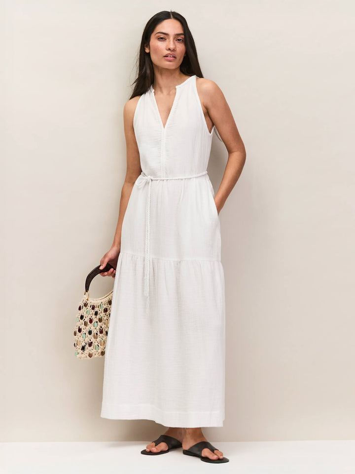 Ivory Cheesecloth Rope Belt Dress for Women - gallery