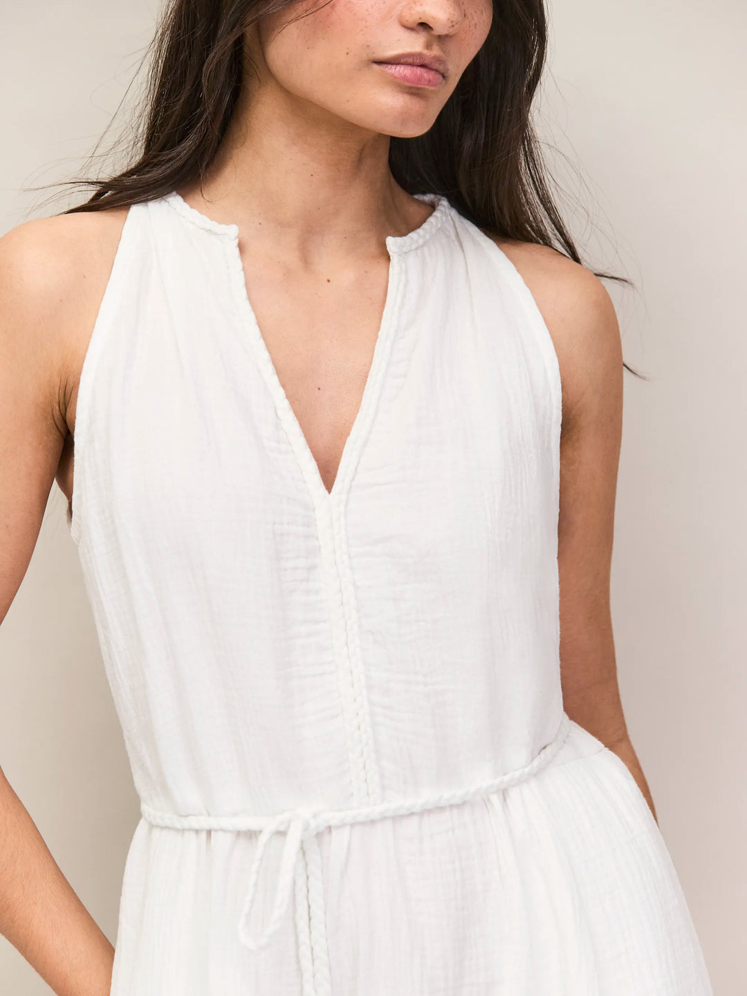 Ivory Cheesecloth Rope Belt Dress for Women - gallery