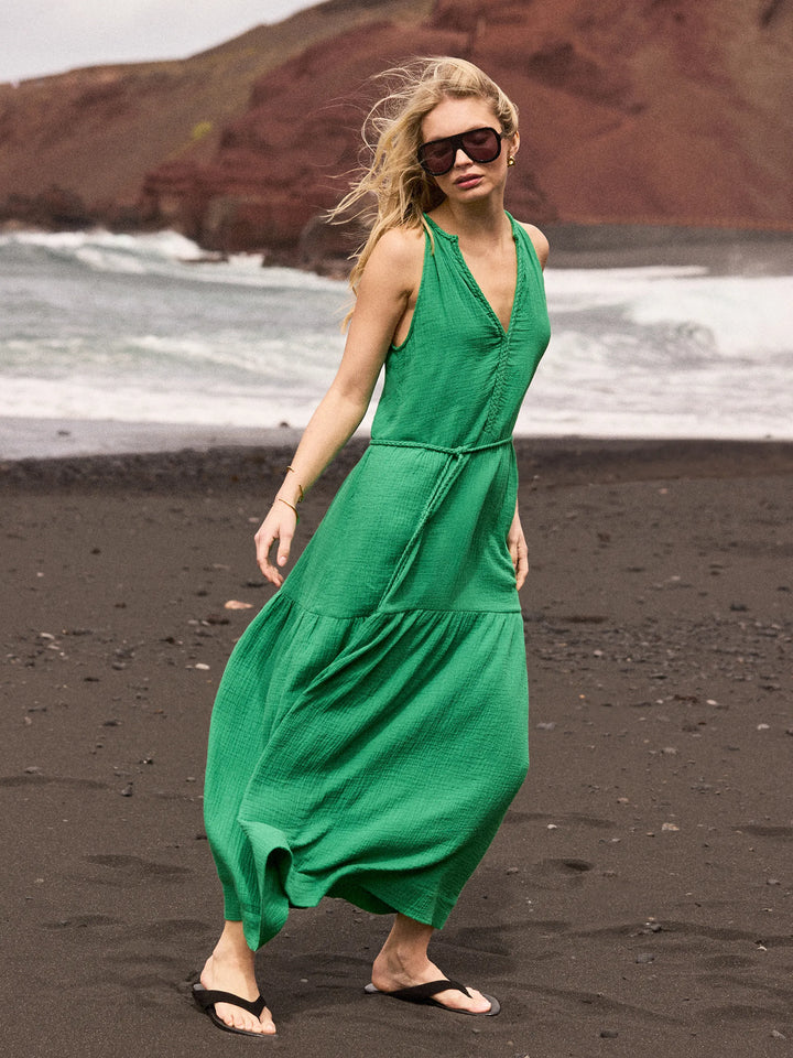 Green Cheesecloth Rope Belt Dress for Women - gallery