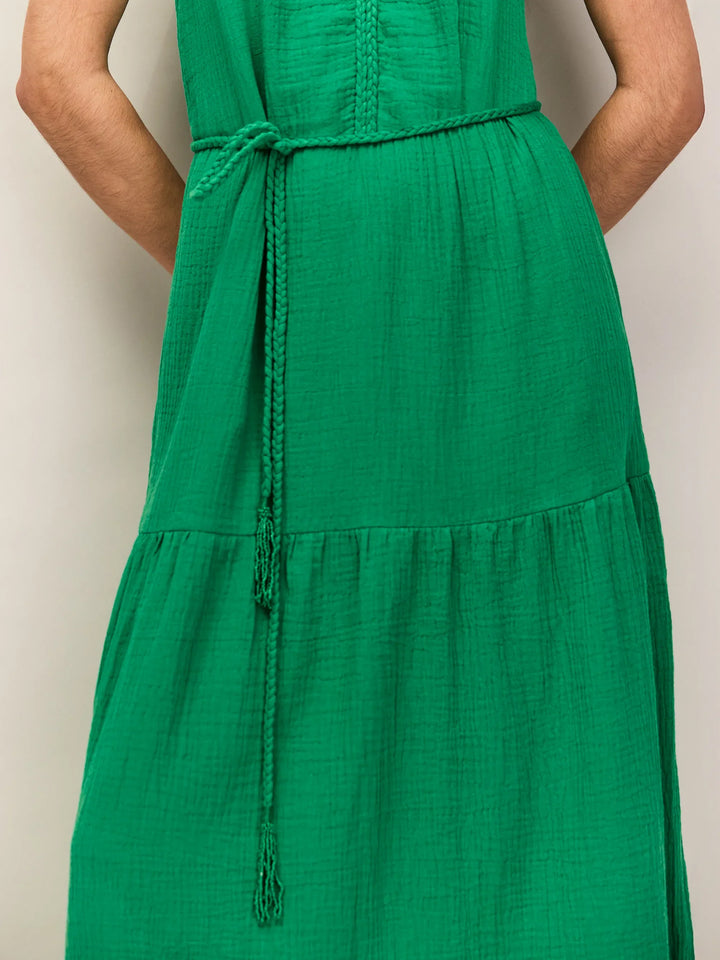 Green Cheesecloth Rope Belt Dress for Women - gallery