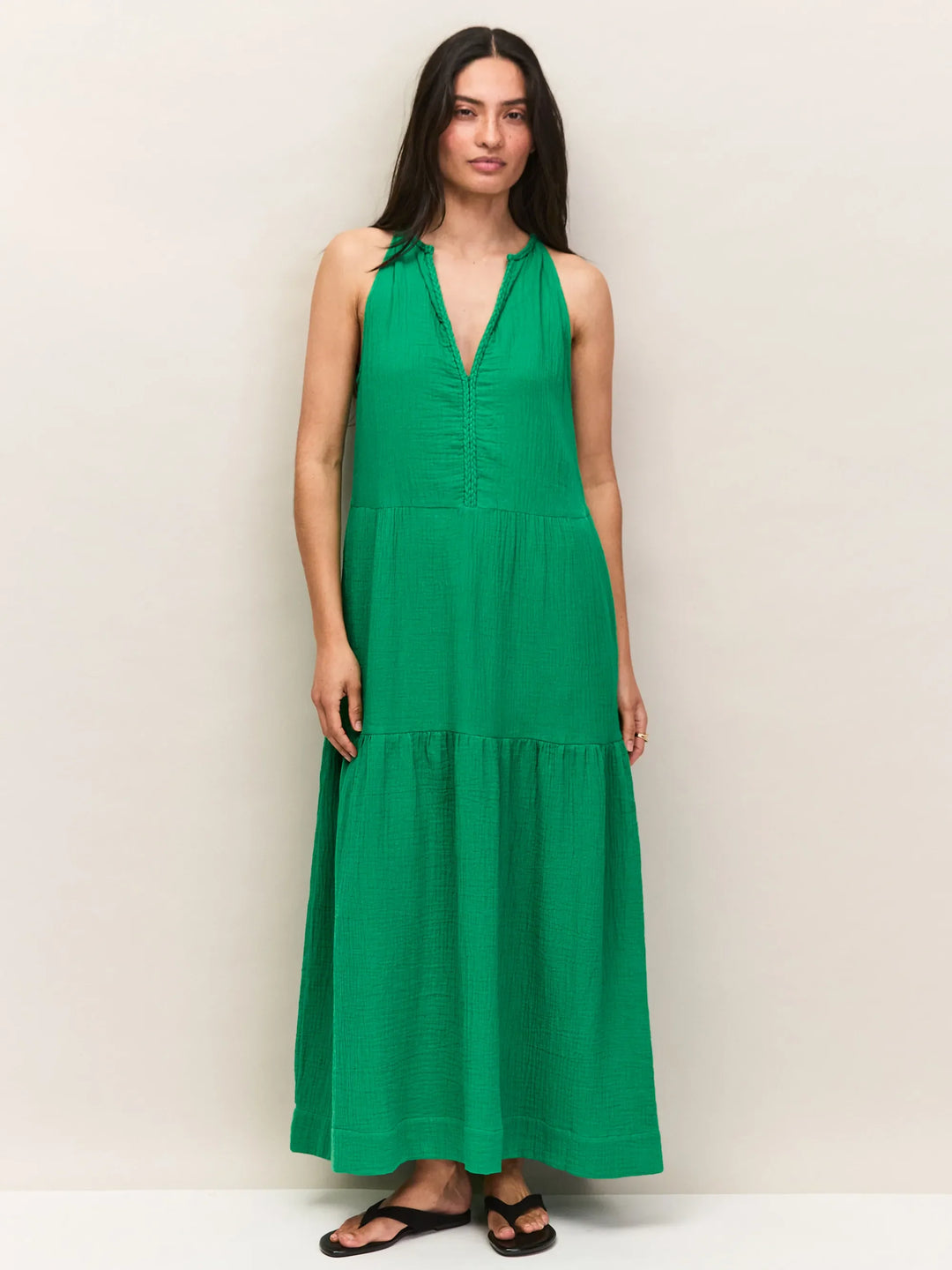 Green Cheesecloth Rope Belt Dress for Women - gallery