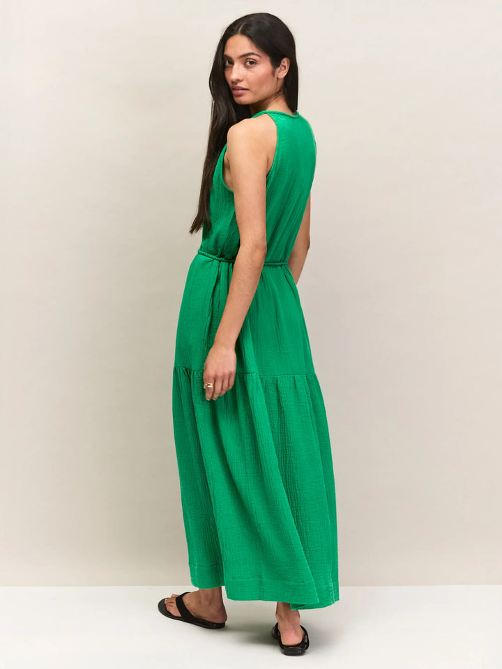Green Cheesecloth Rope Belt Dress for Women - gallery