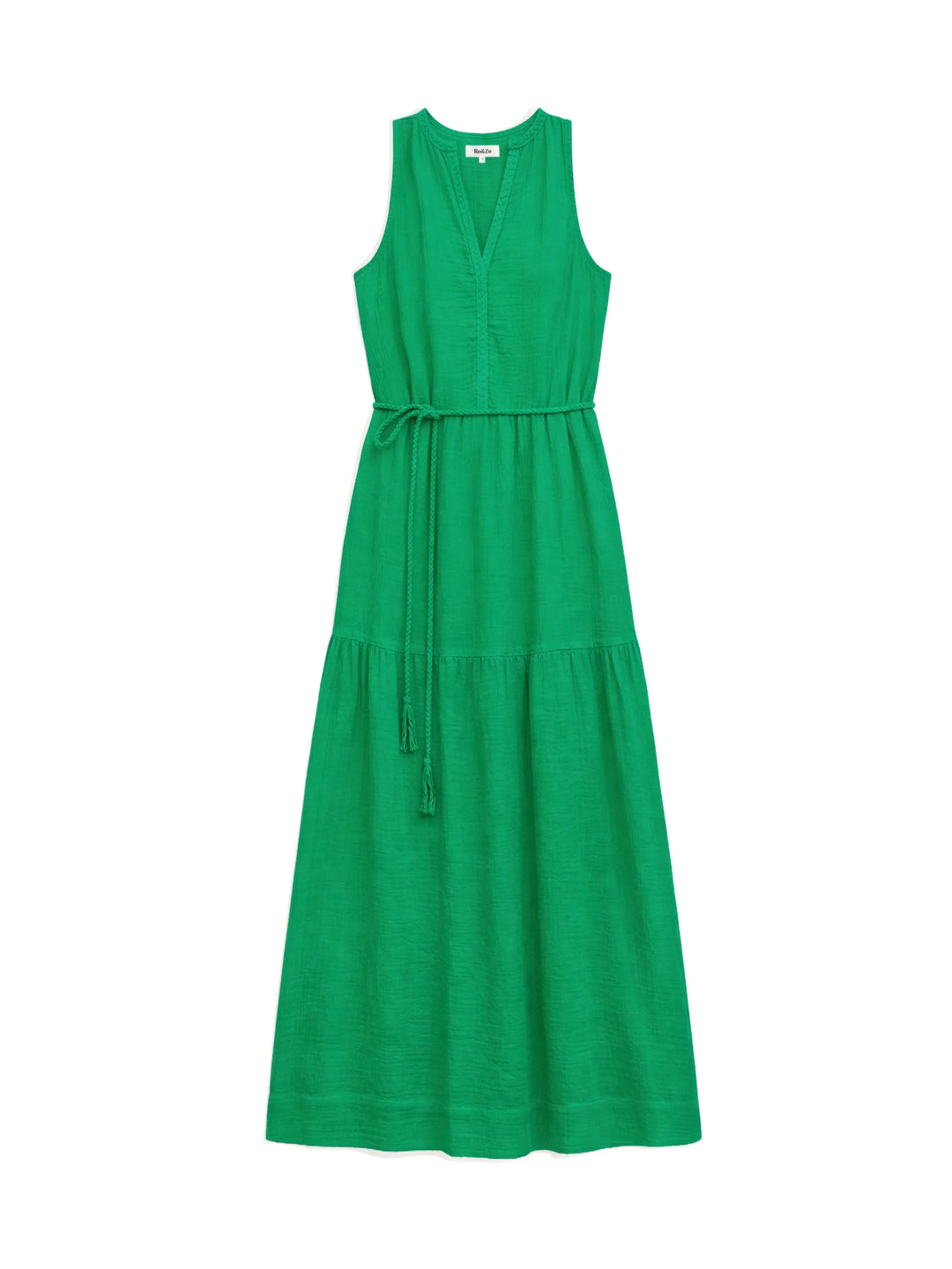Green Cheesecloth Rope Belt Dress for Women - gallery