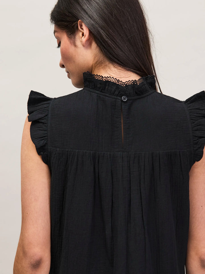 Black Cheesecloth Frill Neck Mini Dress for Women - gallery