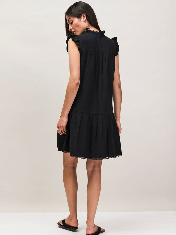 Black Cheesecloth Frill Neck Mini Dress for Women - gallery
