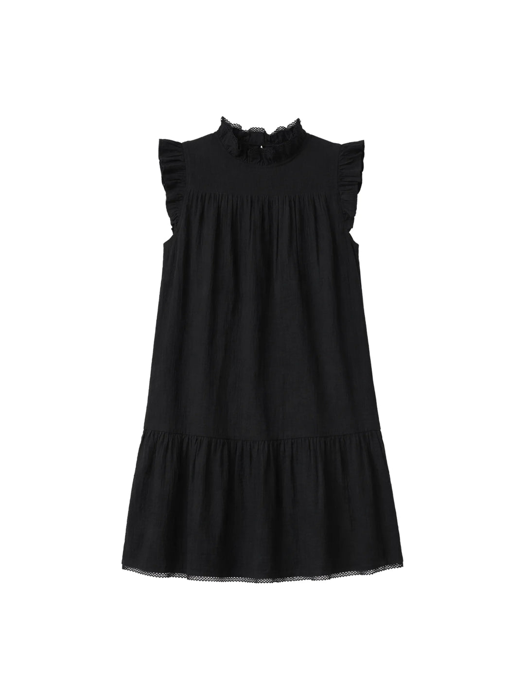 Black Cheesecloth Frill Neck Mini Dress for Women - gallery
