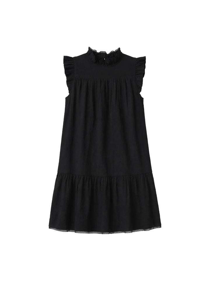 Black Cheesecloth Frill Neck Mini Dress for Women - gallery