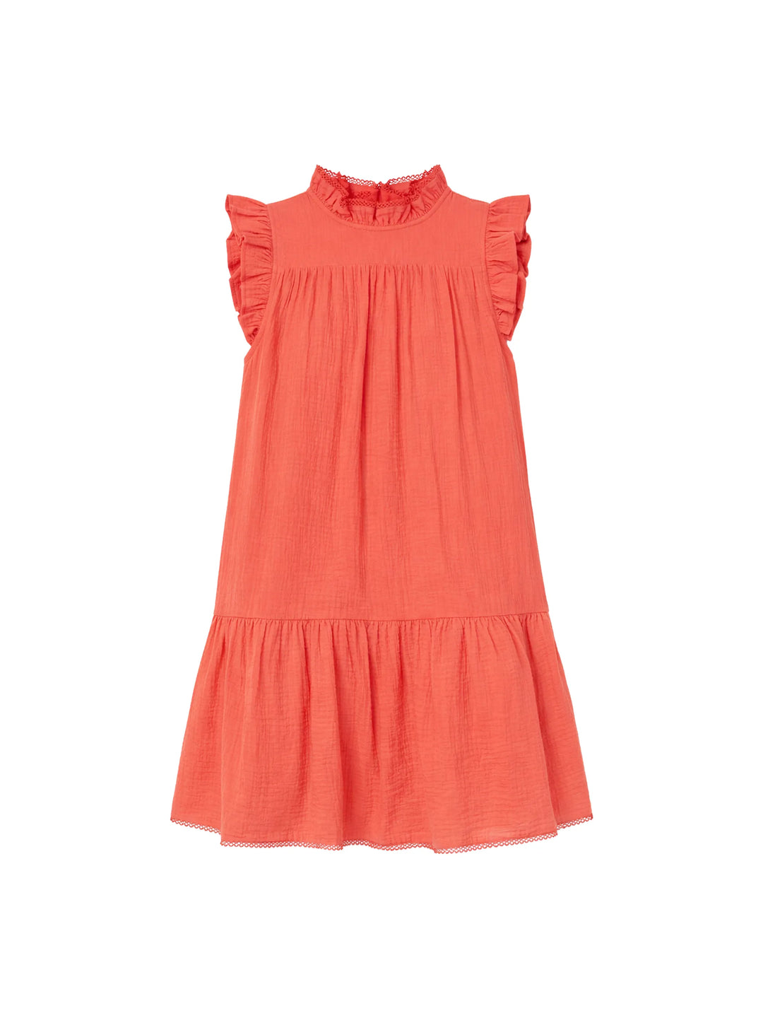 Coral Cheesecloth Frill Neck Mini Dress for Women - gallery