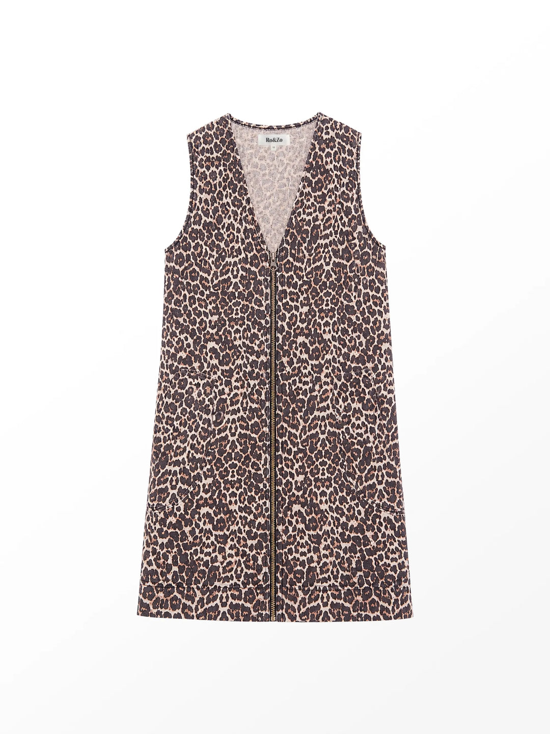 Leopard Print Denim Zip Front Mini Dress for Women - gallery