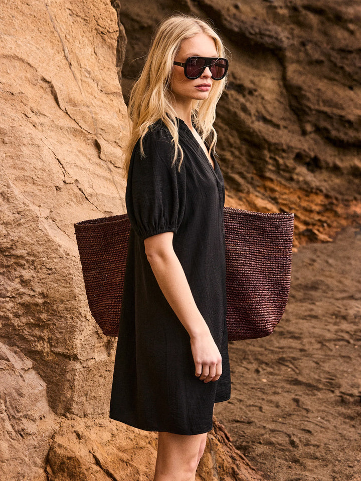 Black Puff Sleeve Short Dress for Women - gallery