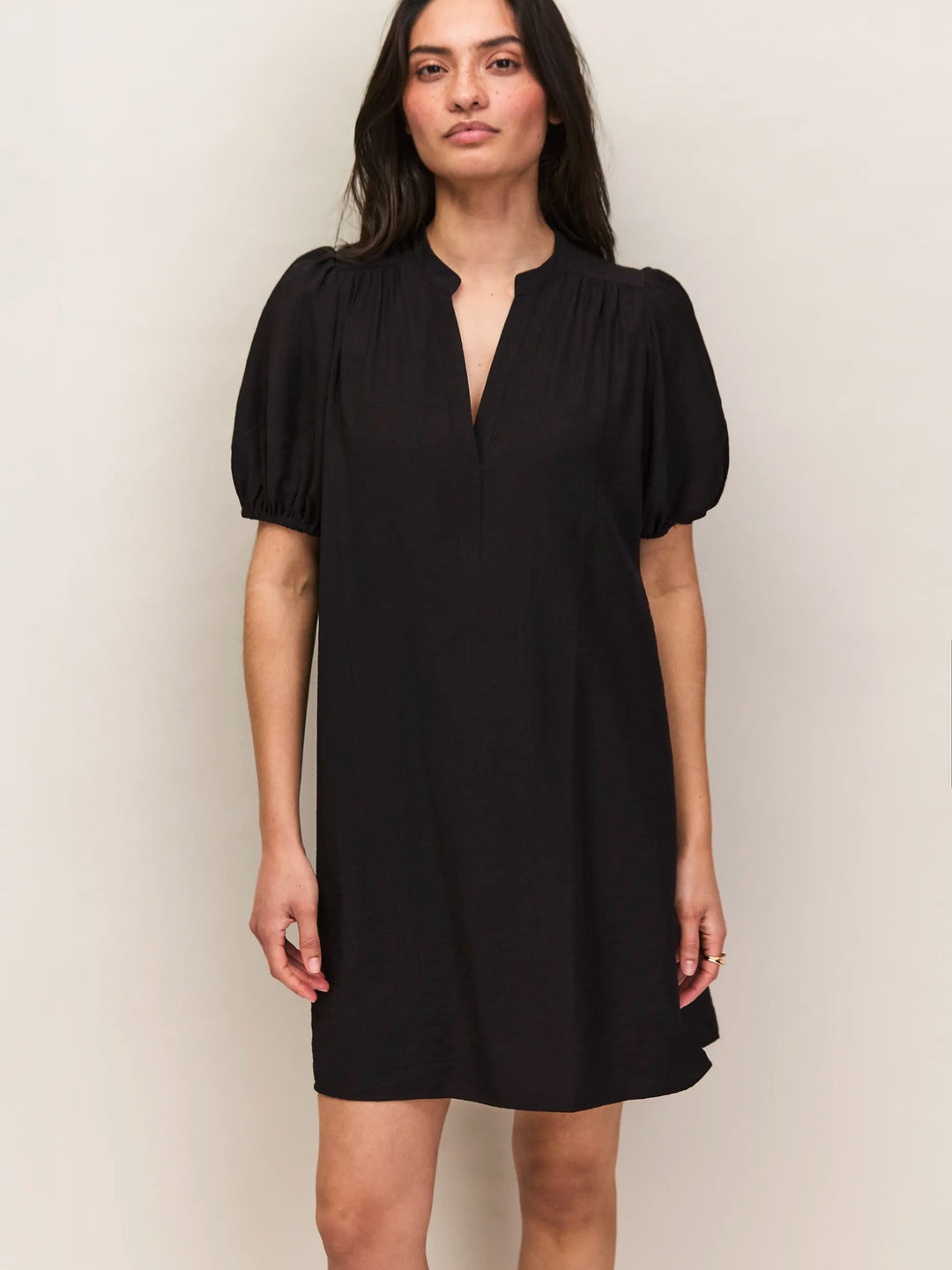 Black Puff Sleeve Short Dress for Women - gallery