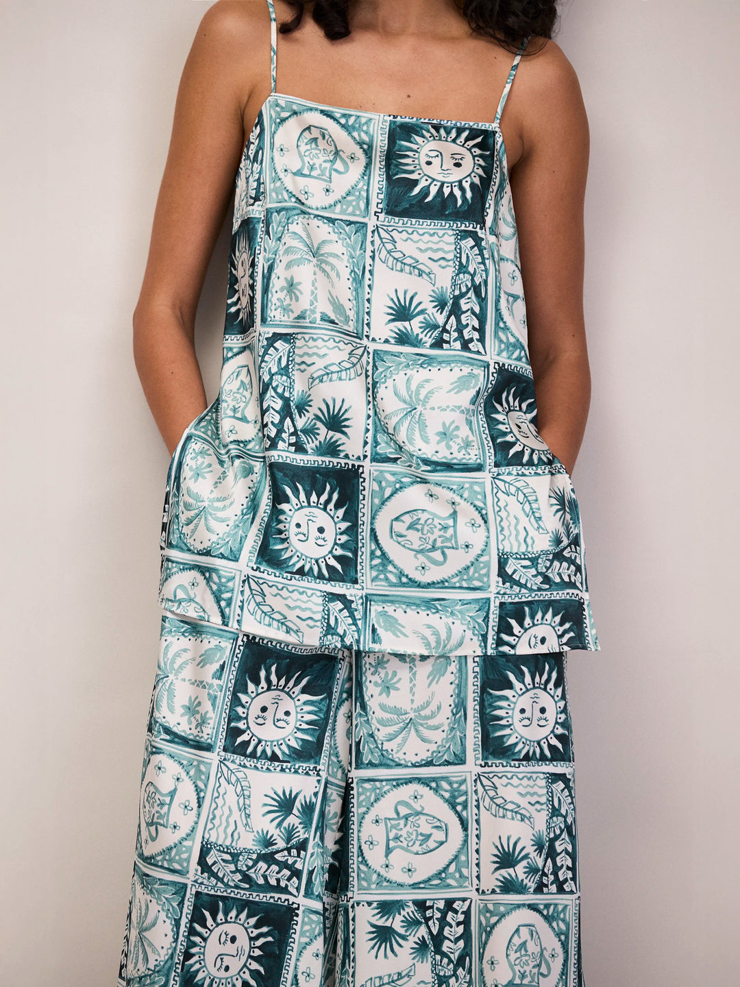 Blue Zodiac Print Long Line Cami Cami Top for Women - gallery