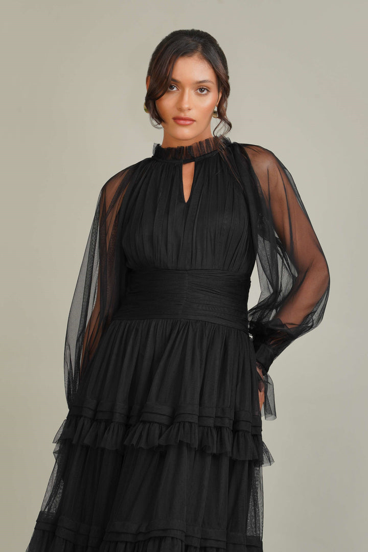 Rosalia Tulle Maxi Dress in Black for Women